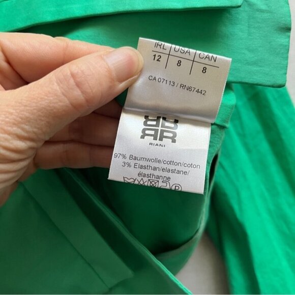 Riani green tailored lightweight cuffed sleeves cotton blazer jacket Sz 8 - Picture 8 of 12